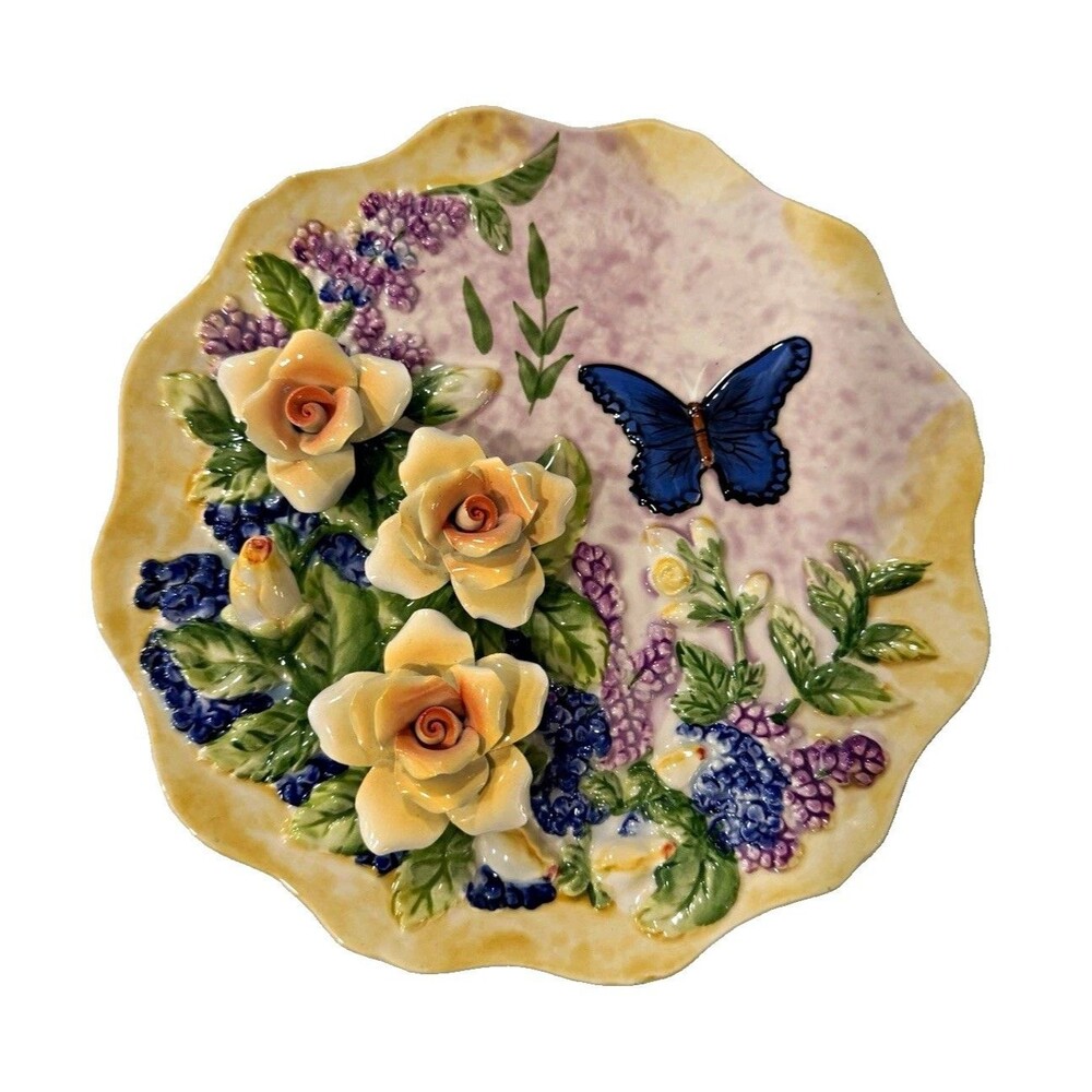 Lefard "Malvy" 3D Sculpted Rose & Butterfly Decorative Plate